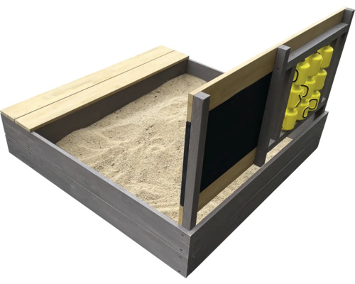 Bac à sable avec banc, tableau noir et support pour seau