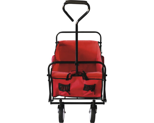 Bollerwagen mit rotem Stoff und schwarzem Rahmen