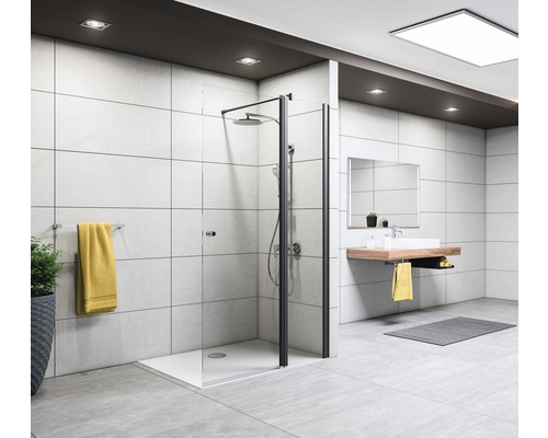 Paroi de douche à l'italienne Breuer Entra 120 cm butée à droite décor gris profilé couleur noir