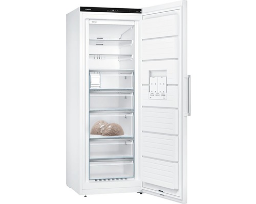 Congélateur autonome avec tiroirs ouverts pour les aliments