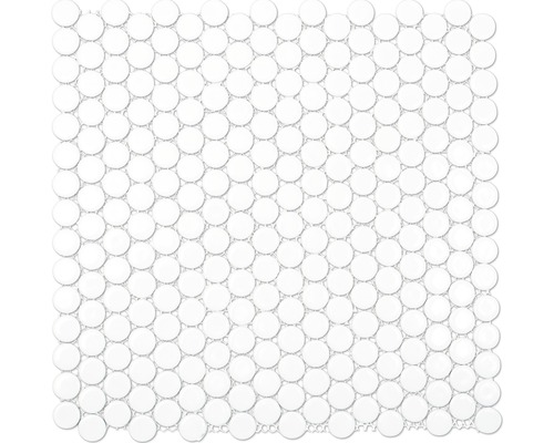 Mosaïque en céramique Bouton 100 30,5x32 cm blanc brillant Tapis de carreaux avec mosaïque circulaire