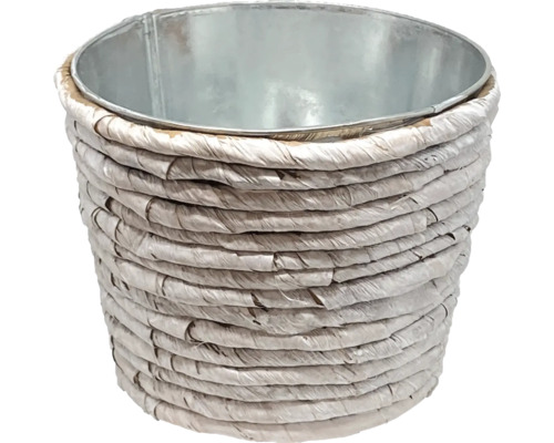 Pot de fleurs en matériau végétal tressé avec insert métallique