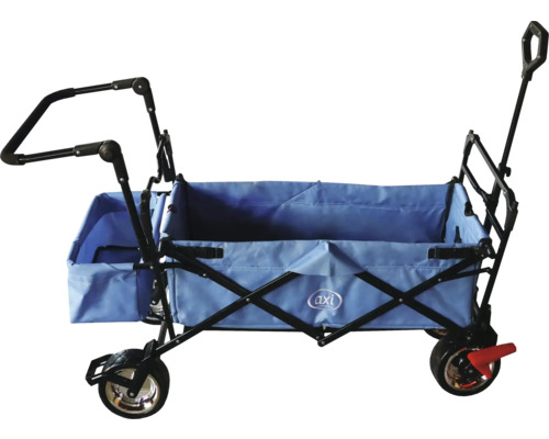 Bollerwagen axi pliable avec toit, sac, frein et barre bleu