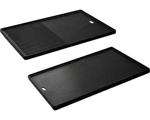 Plaque de gril en fonte avec un côté rainuré et un côté lisse