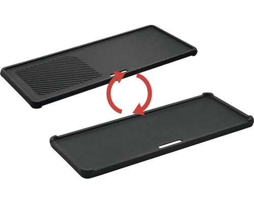 Plaque de cuisson réversible en fonte avec motif de gril et face lisse