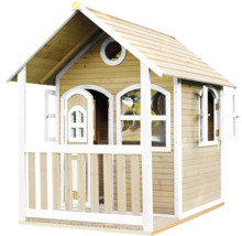 Cabane de jeu en bois avec véranda, fenêtres et porte