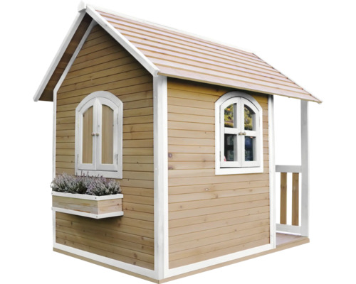 Cabane de jeu en bois avec fenêtres et jardinière
