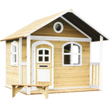 Maisonnette en bois avec véranda et banc