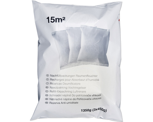 Recharge pour déshumidificateur 3 x 450 g en sachet Recharge pour absorbeur d''humidité, convient pour une surface de 15 mètres carrés