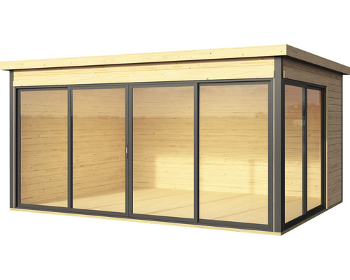 Maison de jardin en bois avec portes coulissantes en verre