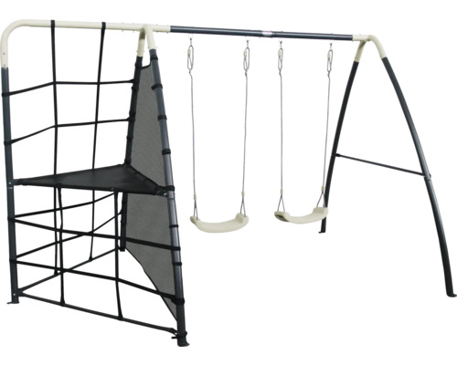 Balancelle de terrain de jeu avec filet d''escalade et deux sièges de balançoire