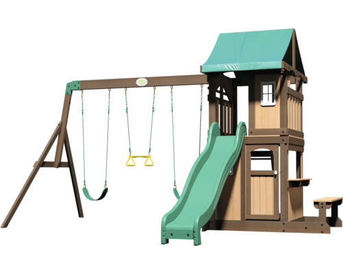 Tour de jeux Backyard DISCOVERY Lakewood 340 x 430 cm bois marron avec balançoire, toboggan