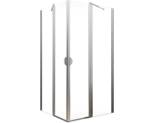 Cabine de douche d''angle avec panneaux de verre transparent et cadre