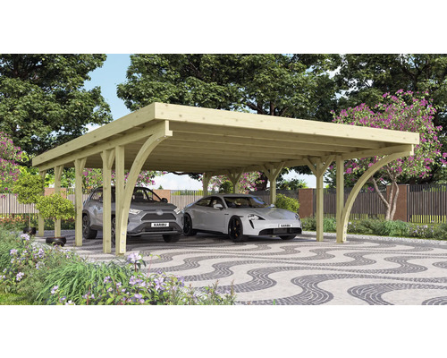 Carport double Karibu Pluwig 3 Variante C 598x860 cm traité en autoclave par imprégnation