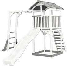 Tour de jeux en bois avec toboggan, structure d''escalade et échelle