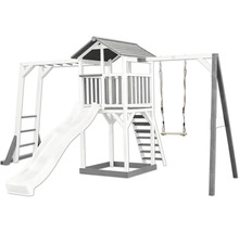 Spielturm aus Holz mit Rutsche, Schaukel und Klettergerüst