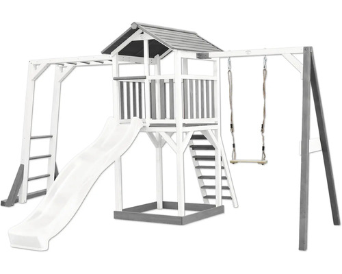Spielturm axi Beach 446 x 349 cm Holz weiß inkl. Kletterwand Schaukel weiß Spielturm aus Holz mit Rutsche, Schaukel und Klettergerüst