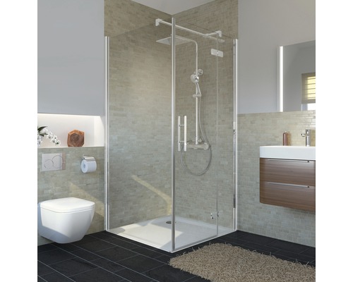 Paroi latérale pour porte pivotante Breuer Avanta 75 cm verre transparent profilé couleur chrome Salle de bains avec cabine de douche, toilettes et lavabo