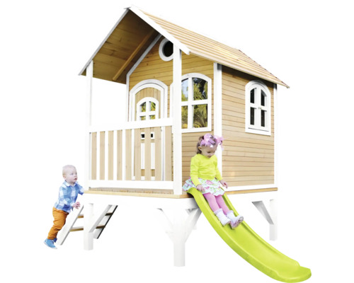 Maisonnette en bois pour enfants avec toboggan et échelle