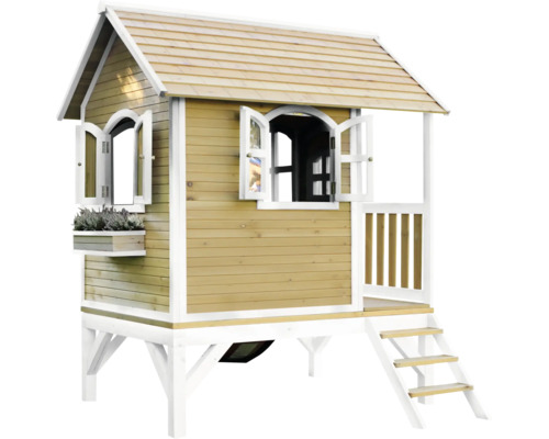 Spielhaus aus Holz mit Fenster und Treppe