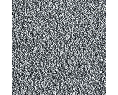 Spannteppich Kräuselvelours Rhea silber 400 cm breit (Meterware) Nahaufnahme eines grauen Teppichbodens.
