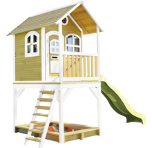 Maisonnette avec toboggan et bac à sable en bois