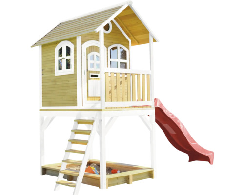 Maisonnette avec toboggan et bac à sable
