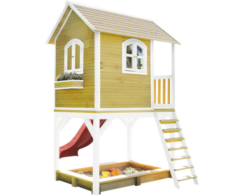 Maisonnette avec bac à sable, toboggan et échelle