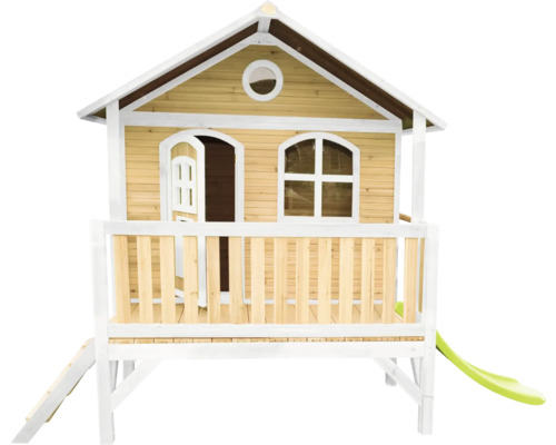 Cabane de jeux sur pilotis axi Stef 349 x 212 cm bois marron avec toboggan vert Cabane de jeu en bois avec toboggan pour enfants