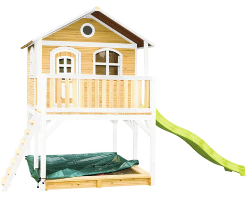 Maisonnette avec toboggan et bac à sable