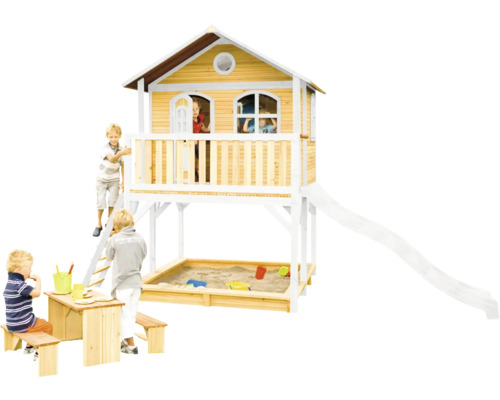 Tour de jeux avec bac à sable, toboggan et table de pique-nique pour enfants