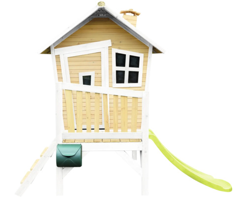 Spielhaus aus Holz mit Rutsche, Leiter und Briefkasten
