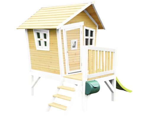 Holzspielhaus mit Veranda, Rutsche und Briefkasten für den Garten