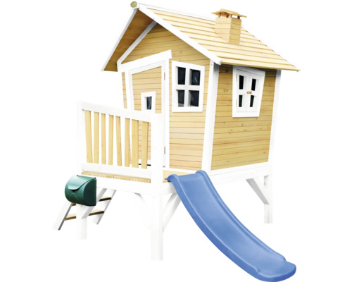 Spielhaus mit Stelzen axi Robin 264 x 177 cm Holz braun inkl. Rutsche blau