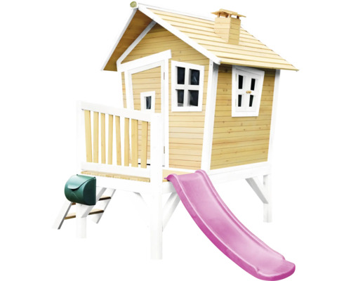 Spielhaus mit Stelzen axi Robin 264 x 177 cm Holz braun inkl. Rutsche lila