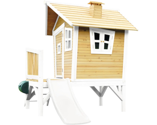 Spielhaus aus Holz mit Rutsche für den Garten