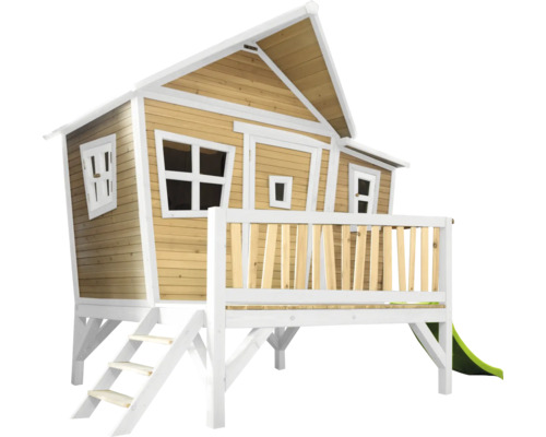 Cabane de jeux sur pilotis axi Emma 349 x 193 cm bois marron avec toboggan vert Cabane de jeux en bois avec toboggan et escalier