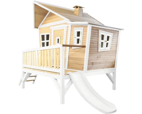 Cabane de jeu en bois avec toboggan et échelle