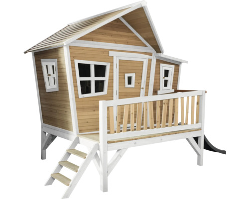 Cabane de jeux sur pilotis axi Emma 349 x 193 cm bois brun avec toboggan gris Maisonnette en bois avec toboggan et escalier pour enfants