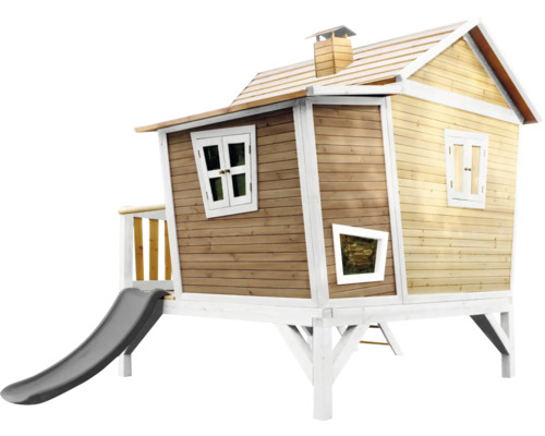 Cabane de jeu en bois avec toboggan et fenêtres