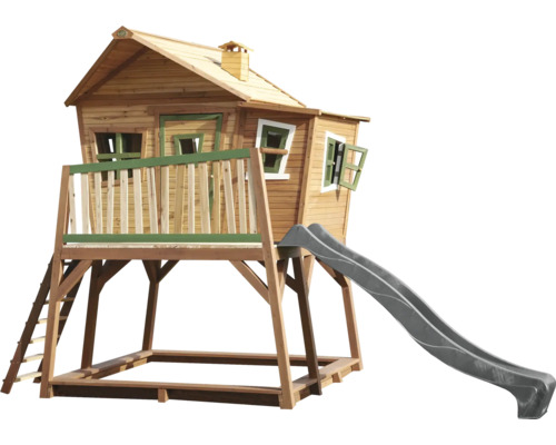 Cabane de jeux en bois avec toboggan et échelle