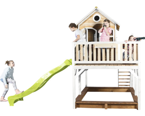 Spielhaus mit Rutsche und Sandkasten für Kinder