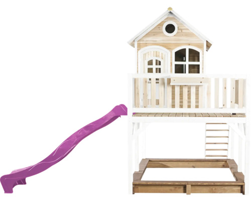 Maisonnette avec toboggan et bac à sable pour enfants