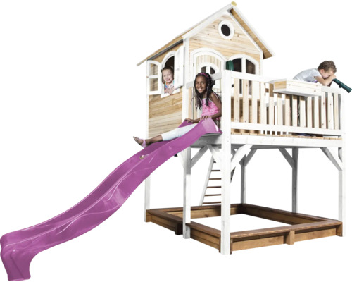 Maisonnette avec toboggan et bac à sable pour enfants