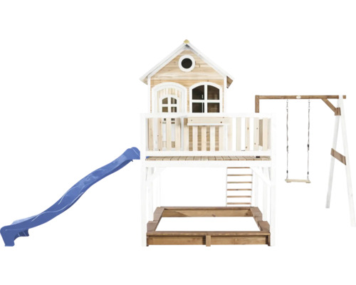 Maisonnette avec toboggan, balançoire et bac à sable pour le jardin