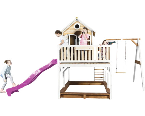 Tour de jeux avec toboggan, balançoire et bac à sable pour enfants