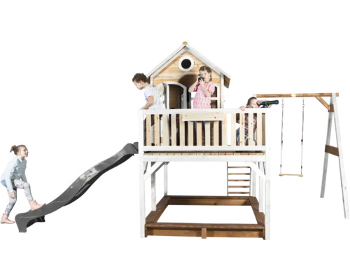 Tour de jeux avec toboggan, balançoire et bac à sable pour enfants