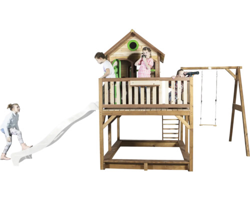 Maisonnette en bois avec toboggan et balançoire pour le jardin