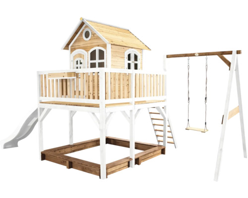 Spielhaus mit Stelzen axi Liam 541 x 277 cm Holz braun inkl. graue Schaukel