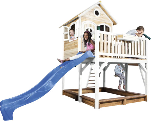 Maisonnette en bois avec toboggan et bac à sable pour enfants